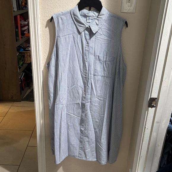 Old Navy Blue and White Striped Button Down Dress XXL - Picture 1 of 5